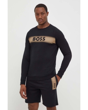 BOSS bluza bawełniana lounge kolor czarny z nadrukiem