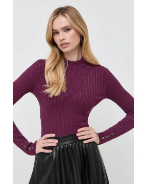 Guess sweter damski kolor fioletowy lekki z półgolfem