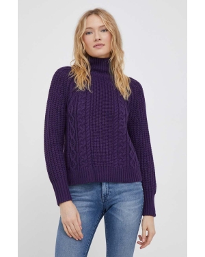 Joop! sweter wełniany damski kolor fioletowy ciepły z golfem