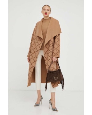 Karl Lagerfeld płaszcz wełniany dwustronny kolor brązowy przejściowy oversize