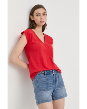 Morgan t-shirt lniany kolor czerwony