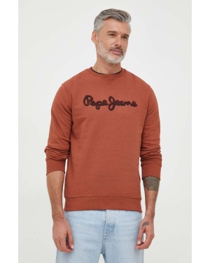 Pepe Jeans bluza bawełniana Ryan męska kolor brązowy z aplikacją