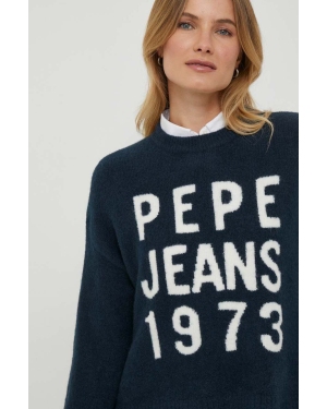 Pepe Jeans sweter z domieszką wełny ELARA damski kolor granatowy ciepły