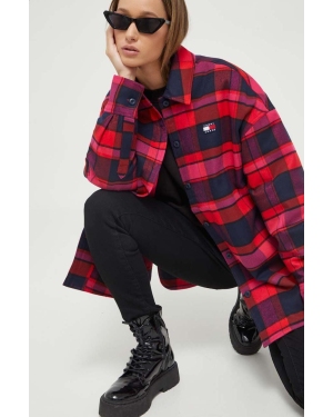 Tommy Jeans kurtka damska kolor czerwony przejściowa oversize