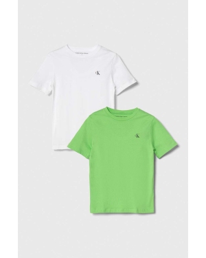 Calvin Klein Jeans t-shirt bawełniany dziecięcy 2-pack kolor zielony gładki