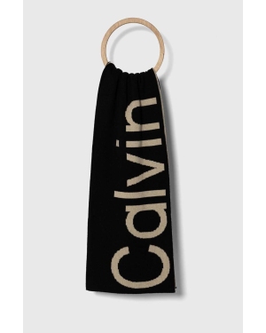 Calvin Klein Jeans szalik z domieszką wełny kolor czarny wzorzysty