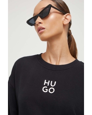 HUGO bluza bawełniana damska kolor czarny gładka