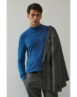Medicine sweter męski kolor niebieski lekki z półgolfem