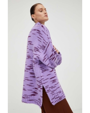 Samsoe Samsoe sweter z domieszką wełny damski kolor fioletowy z półgolfem