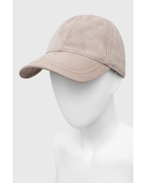 Answear Lab czapka z daszkiem zamszowa kolor beżowy gładka