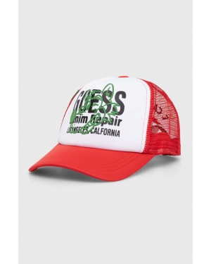 Guess Originals czapka z daszkiem kolor czerwony z nadrukiem