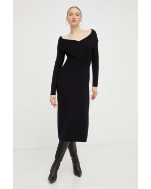 Luisa Spagnoli sukienka wełniana kolor czarny midi dopasowana