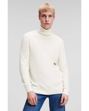 Karl Lagerfeld Jeans sweter z domieszką wełny męski kolor beżowy lekki z golferm