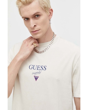 Guess Originals t-shirt bawełniany kolor beżowy z nadrukiem