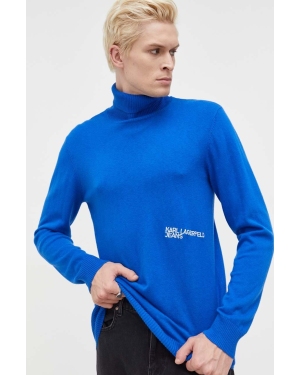 Karl Lagerfeld Jeans sweter z domieszką wełny męski kolor niebieski lekki z golferm