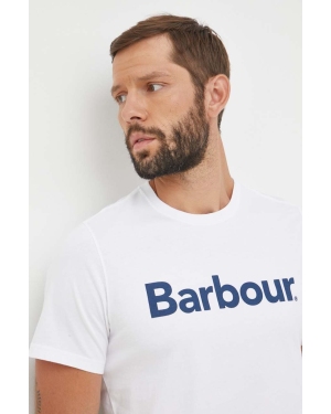 Barbour t-shirt bawełniany kolor biały z nadrukiem