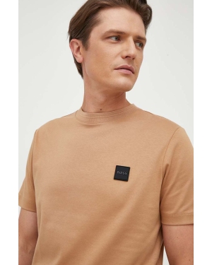 BOSS t-shirt bawełniany kolor beżowy z aplikacją