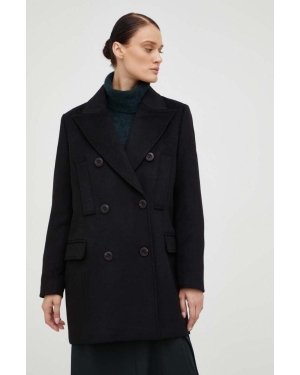 Bruuns Bazaar płaszcz wełniany kolor czarny przejściowy dwurzędowy