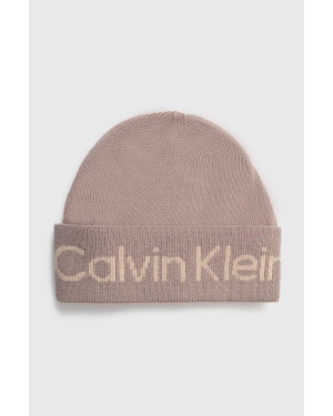 Calvin Klein czapka z domieszką wełny kolor beżowy