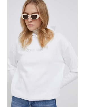 Calvin Klein bluza damska kolor biały z kapturem z nadrukiem