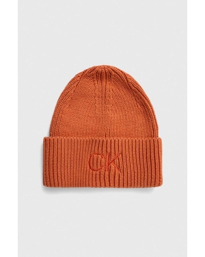 Calvin Klein czapka kolor pomarańczowy z grubej dzianiny