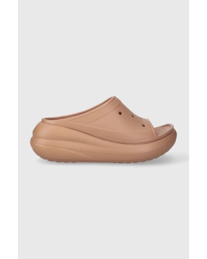 Crocs klapki Classic Crush Slide damskie kolor brązowy na platformie 208731