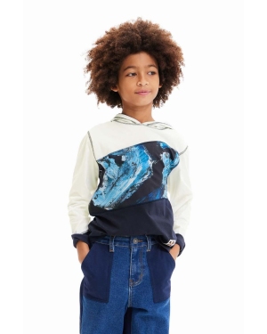 Desigual bluza bawełniana dziecięca kolor niebieski z kapturem wzorzysta