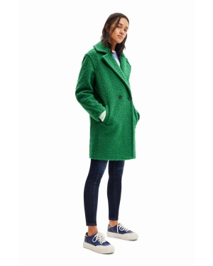 Desigual płaszcz damski kolor zielony przejściowy dwurzędowy