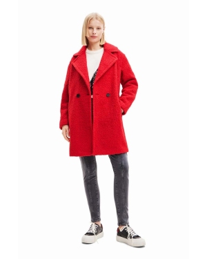 Desigual płaszcz damski kolor czerwony przejściowy dwurzędowy