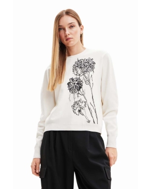 Desigual sweter damski kolor biały lekki