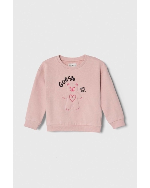 Guess bluza bawełniana dziecięca kolor różowy z aplikacją