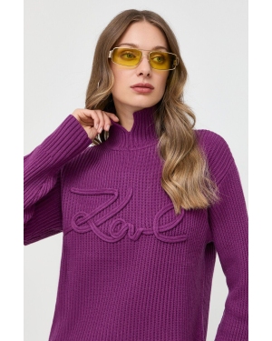 Karl Lagerfeld sweter wełniany damski kolor fioletowy z golfem