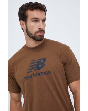 New Balance t-shirt bawełniany kolor brązowy z nadrukiem