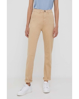 Pepe Jeans spodnie damskie kolor beżowy fason chinos high waist