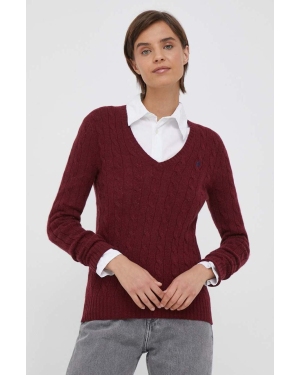 Polo Ralph Lauren sweter wełniany damski kolor bordowy lekki