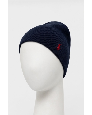 Polo Ralph Lauren czapka bawełniana kolor granatowy z cienkiej dzianiny bawełniana