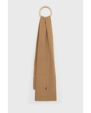 Polo Ralph Lauren szalik wełniany kolor brązowy gładki