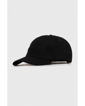 Trussardi czapka z daszkiem bawełniana kolor czarny z aplikacją