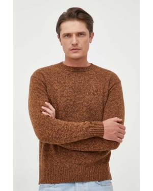 United Colors of Benetton sweter wełniany męski kolor brązowy lekki