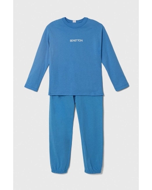 United Colors of Benetton piżama bawełniana dziecięca kolor niebieski z nadrukiem