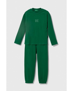 United Colors of Benetton piżama dziecięca kolor zielony z nadrukiem