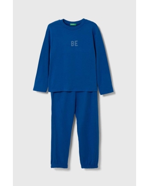 United Colors of Benetton piżama dziecięca kolor niebieski z nadrukiem