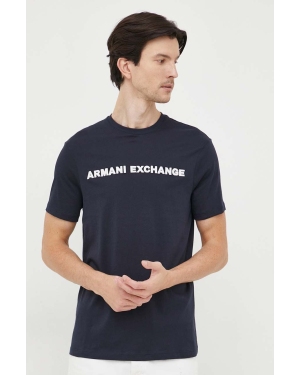 Armani Exchange t-shirt bawełniany kolor granatowy z aplikacją