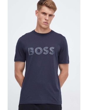 Boss Green t-shirt bawełniany BOSS GREEN kolor niebieski z nadrukiem