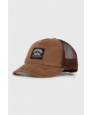 Superdry czapka z daszkiem kolor brązowy z aplikacją