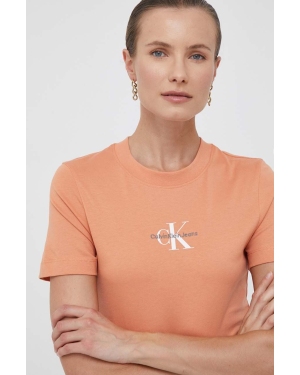 Calvin Klein Jeans t-shirt bawełniany kolor pomarańczowy