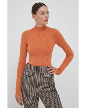 Calvin Klein Jeans sweter damski kolor pomarańczowy lekki z półgolfem