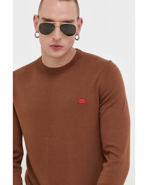 HUGO sweter bawełniany kolor brązowy lekki