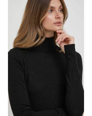 Mos Mosh sweter wełniany damski kolor czarny lekki z golfem
