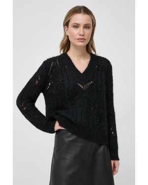 Twinset sweter wełniany damski kolor czarny ciepły